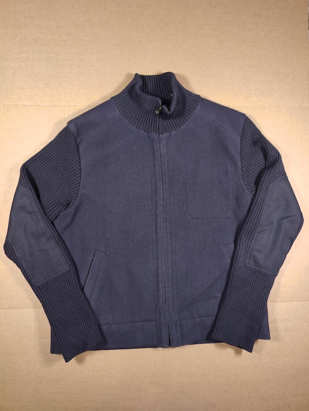 Vintage Gap Men's Navy Heavyweight Wool Bomber Full Zip Jacket Size L Elbow Pads
